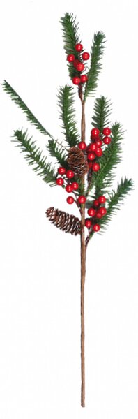 Větvička SMRK,ŠIŠKY,ČERVENÉ BOBULE VÁNOCE 72cm