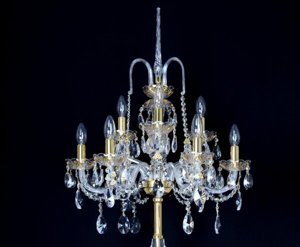 DBK GLASS Vysoká křišťálová stojací lampa s 9-ti rameny se zlatým dekorem AK-1520-9-Z