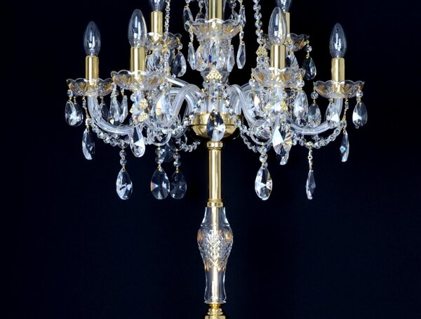 DBK GLASS Vysoká křišťálová stojací lampa s 9-ti rameny se zlatým dekorem AK-1520-9-Z