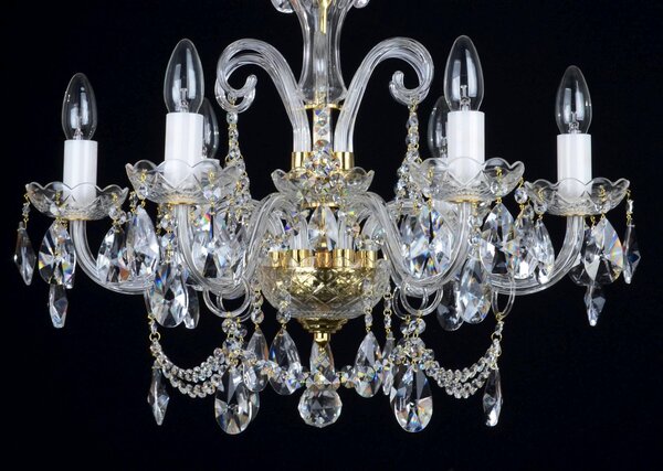 DBK GLASS 6 Arms desig crystal chandelier with cut crystal almonds and glass horns 1030-6-S
