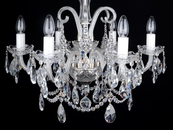 DBK GLASS 6 Arms Silver crystal chandelier with cut crystal almonds and glass horns 1030-6-NK