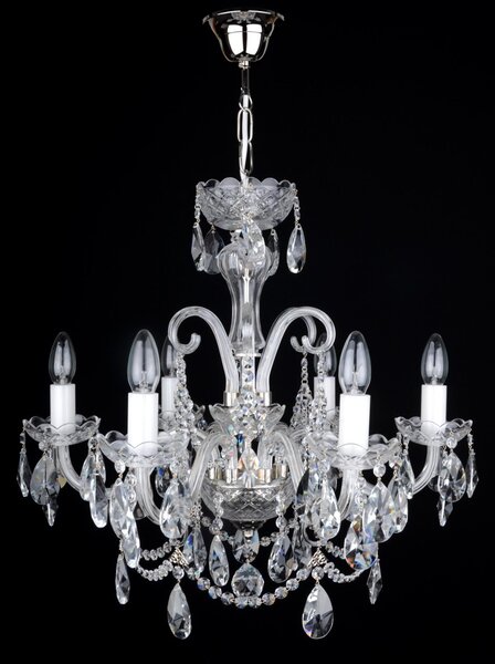 DBK GLASS 6 Arms Silver crystal chandelier with cut crystal almonds and glass horns 1030-6-NK