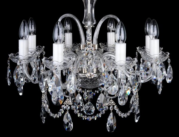 DBK GLASS 8 Arms Silver crystal chandelier with cut crystal almonds and glass horns 1030-8-NK