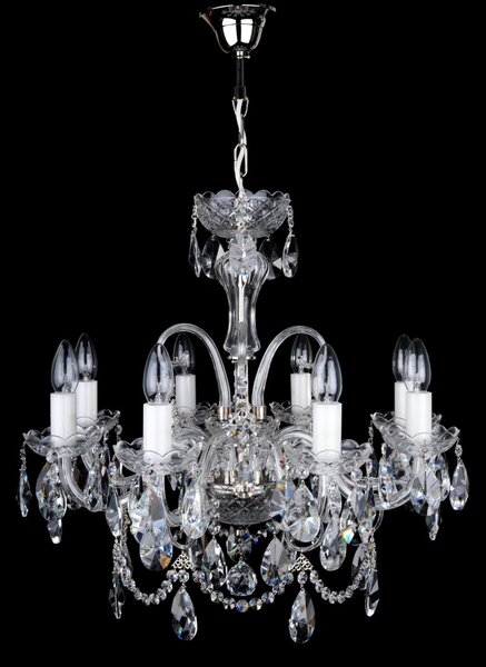 DBK GLASS 8 Arms Silver crystal chandelier with cut crystal almonds and glass horns 1030-8-NK