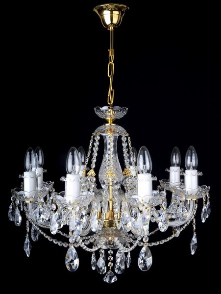 DBK GLASS 8 Arms Crystal chandelier with smooth glass arms & Cut almonds 1520-8-S