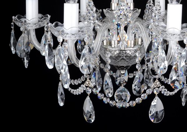DBK GLASS 6 Arms Silver crystal chandelier with cut crystal almonds and glass horns 1030-6-NK