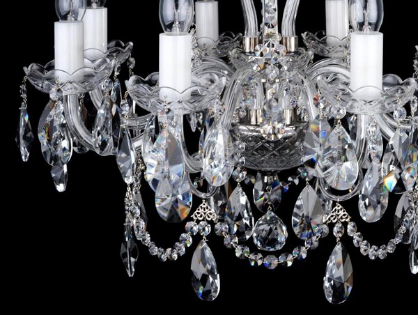 DBK GLASS 8 Arms Silver crystal chandelier with cut crystal almonds and glass horns 1030-8-NK