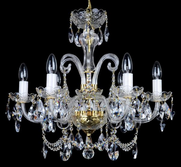 6 Arms desig crystal chandelier with cut crystal almonds and glass horns