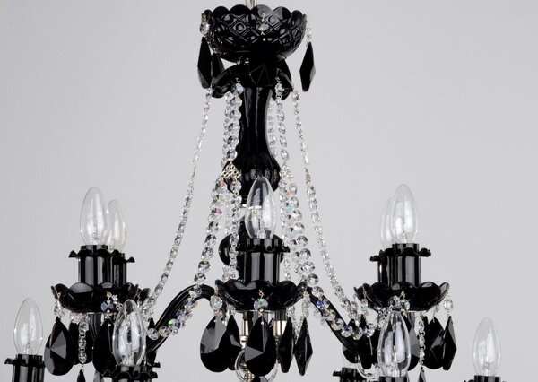 DBK GLASS 12 Arms Silver crystal chandelier with Black almonds & Clear crystal chains 1740-6+6-nk-black-crystal-heads