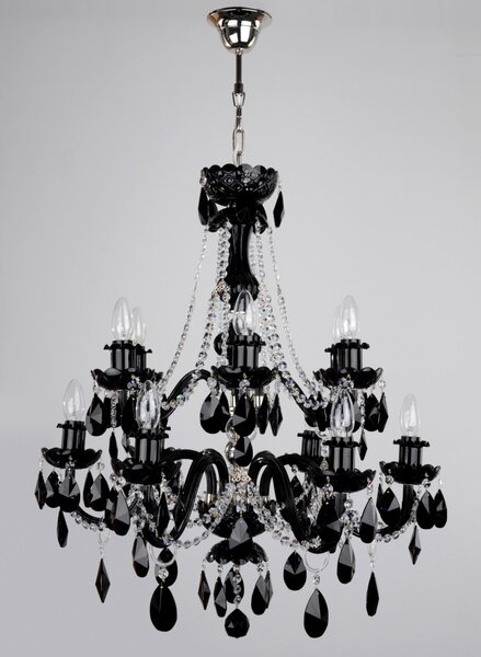 DBK GLASS 12 Arms Silver crystal chandelier with Black almonds & Clear crystal chains 1740-6+6-nk-black-crystal-heads