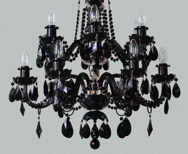 DBK GLASS 12 Arms Silver crystal chandelier with Black almonds 1740-6+6-NK-BLACK