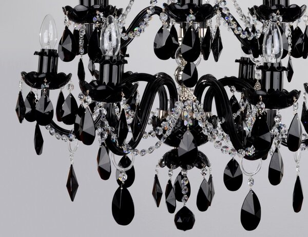 DBK GLASS 12 Arms Silver crystal chandelier with Black almonds & Clear crystal chains 1740-6+6-nk-black-crystal-heads