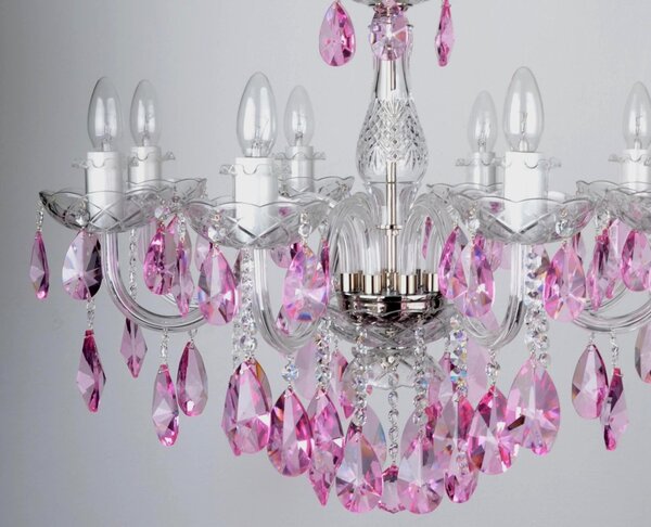DBK GLASS 8 Arms Crystal chandelier with smooth glass arms & Cut violet fuchsia almonds 2040-8-NKmg