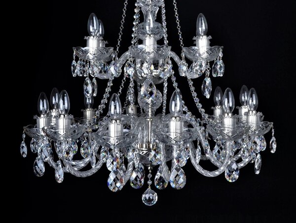 DBK GLASS 18-ti ramenný stříbrný křišťálový lustr s originálními křišťálovými mandlemi Swarovski 2080-12+6-NKSwarovski