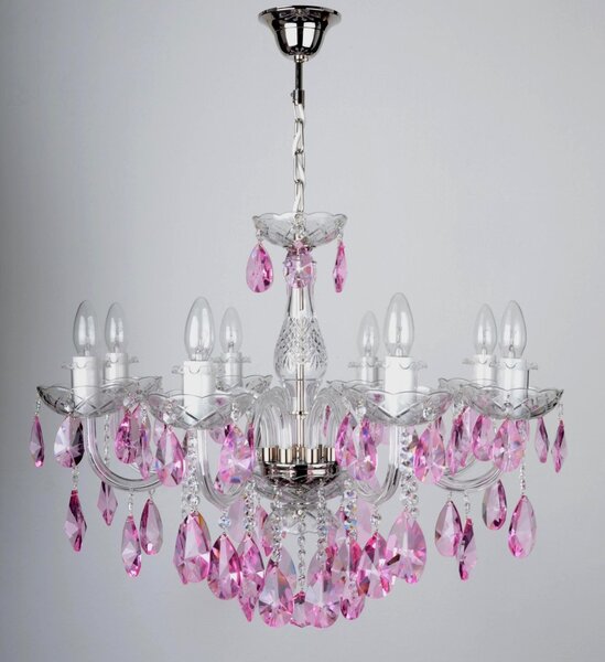 DBK GLASS 8 Arms Crystal chandelier with smooth glass arms & Cut violet fuchsia almonds 2040-8-NKmg