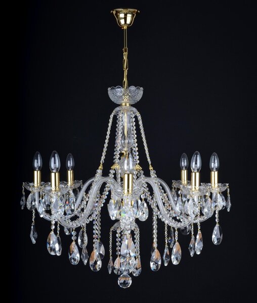 DBK GLASS 8 Arms Crystal chandelier with smooth glass arms & Cut almonds 2030-8-S