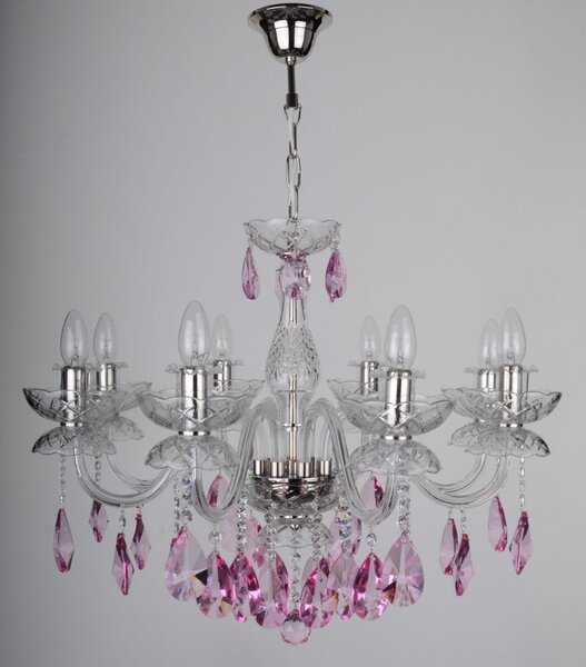DBK GLASS 8 Arms Crystal chandelier with smooth glass arms & Cut violet fuchsia almonds 2050-8-NKmg