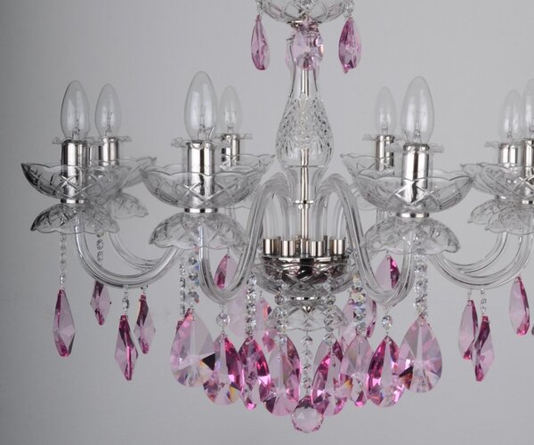 DBK GLASS 8 Arms Crystal chandelier with smooth glass arms & Cut violet fuchsia almonds 2050-8-NKmg