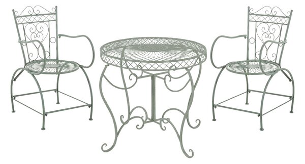 Souprava kovových židlí a stolu Sheela (SET 2 + 1) - Zelená antik