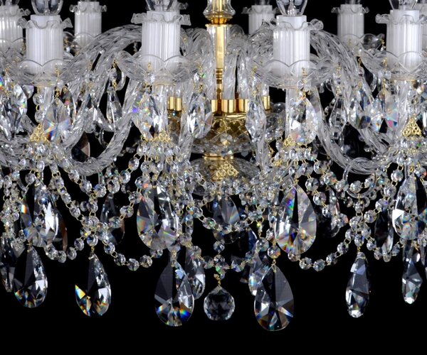 DBK GLASS 16 Arms luxury Crystal chandelier with twisted glass arms & Cut almonds 2190-16-S