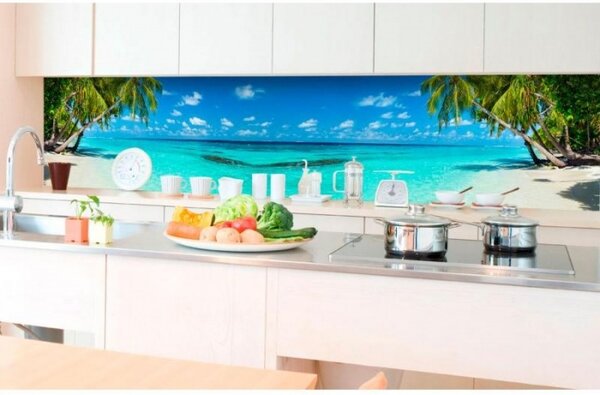 DIMEX | Fototapeta do kuchyně Pláž v ráji KI-350-091 | 350 x 60 cm | tyrkysová, zelená, modrá, krémová