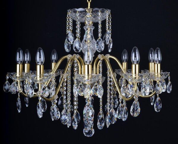 10 Arms gold brass crystal chandelier with cut crystal almonds