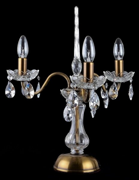 DBK GLASS 3 arms cut crystal table lamp with cut almonds - stainded brass ANTIK SE-5010-3-PT