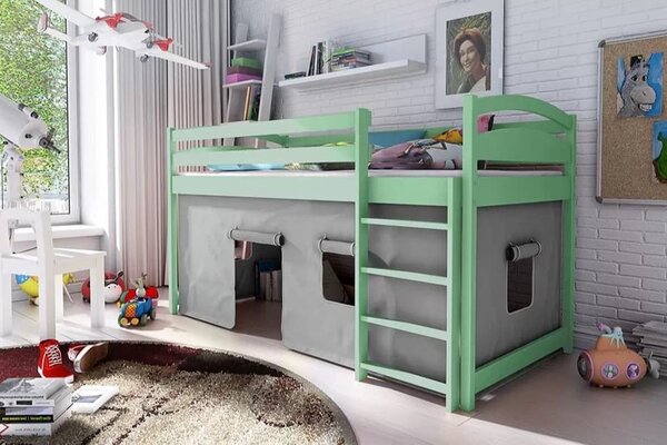 Dětská zvýšená postel Atos, Zelená, 90x200 cm