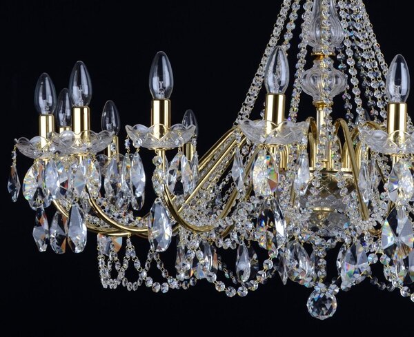 DBK GLASS 16 Arms gold brass crystal chandelier with cut crystal almonds 5040-16-S