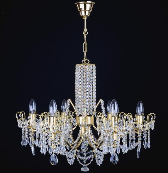 DBK GLASS 6 Arms brass crystal chandelier with cut crystal almonds & Strass chains 6250-6-S