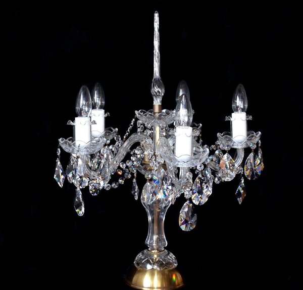 DBK GLASS 5 arms crystal table lamp with Swarovsky crystal almonds - ANTIK brass SE-1740-5-Swarovski PT