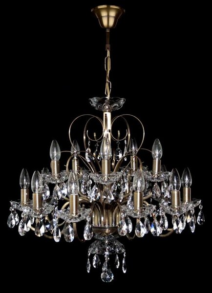 DBK GLASS 15 Arms plain crystal chandelier with cut crystal almonds ANTIK 5160-10+5-PT