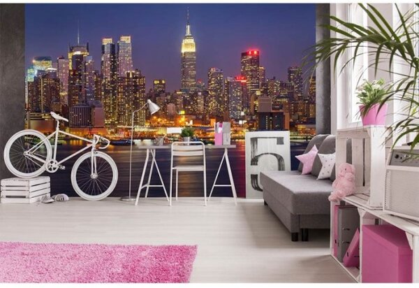 DIMEX | Vliesové fototapety na zeď Manhattan v noci MS-5-0003 | 375 x 250 cm| modrá, žlutá, červená