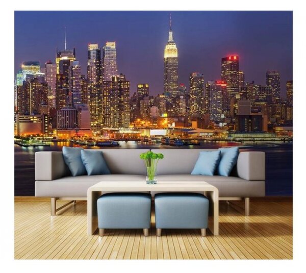 DIMEX | Vliesové fototapety na zeď Manhattan v noci MS-5-0003 | 375 x 250 cm| modrá, žlutá, červená