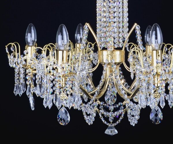 DBK GLASS 6 Arms brass crystal chandelier with cut crystal almonds & Strass chains 6250-6-S
