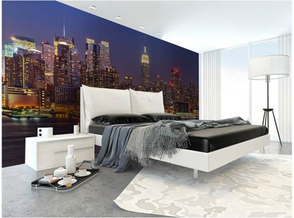 DIMEX | Vliesové fototapety na zeď Manhattan v noci MS-5-0003 | 375 x 250 cm| modrá, žlutá, červená