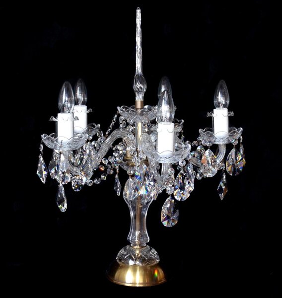 DBK GLASS 5 arms crystal table lamp with Swarovsky crystal almonds - ANTIK brass SE-1740-5-Swarovski PT