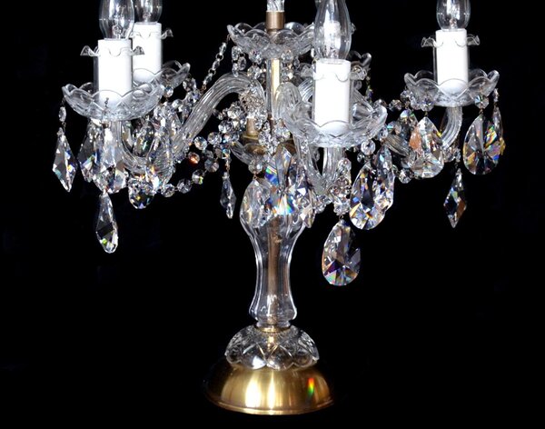DBK GLASS 5 arms crystal table lamp with Swarovsky crystal almonds - ANTIK brass SE-1740-5-Swarovski PT