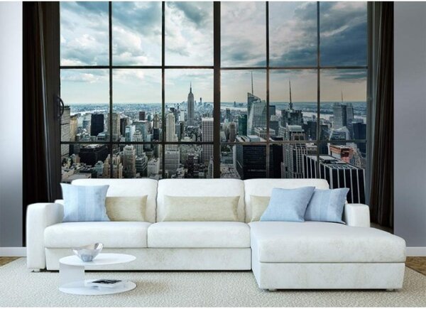DIMEX | Vliesové fototapety na zeď Pohled z okna na Manhattan MS-5-0009 | 375 x 250 cm| šedá, modrá, vícebarevná