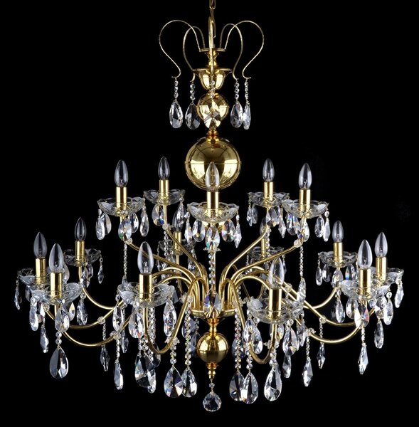 DBK GLASS Velký křišťálový lustr s 15-ti rameny, vyrobený z ručně formovaných mosazných dílů 6460-10+5-S