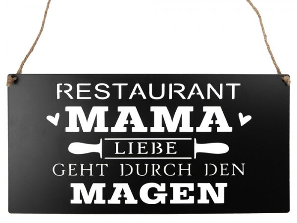 Černá kovová cedule s průřezy Restaurant Mama 40x20 cm