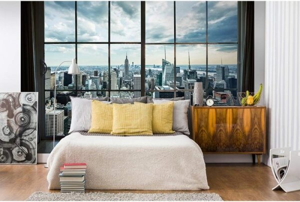 DIMEX | Vliesové fototapety na zeď Pohled z okna na Manhattan MS-5-0009 | 375 x 250 cm| šedá, modrá, vícebarevná