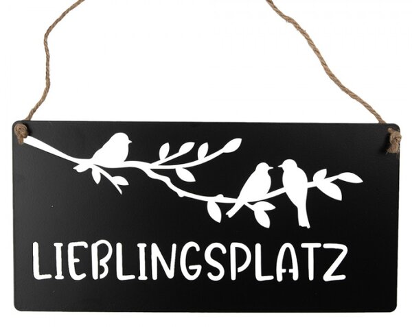 Černá kovová cedule s průřezy Lieblingsplatz 30x15 cm