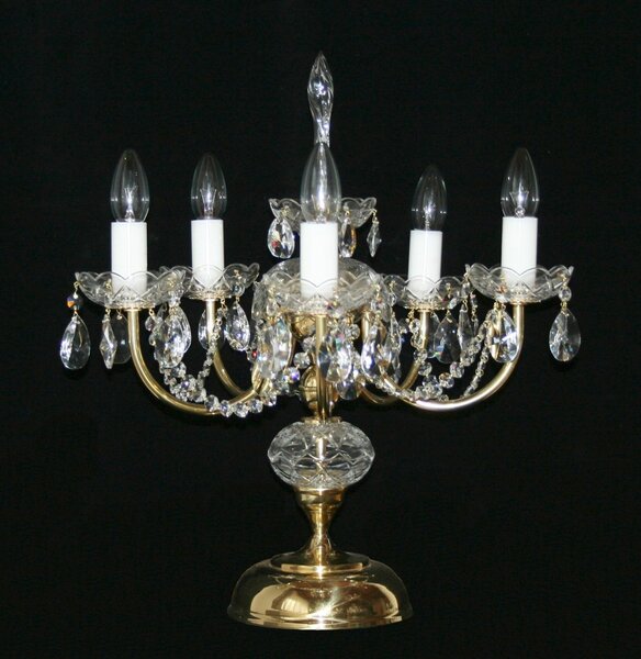 DBK GLASS 5 arms cut crystal table lamp with cut almonds - polished brass SE-5300-5-S