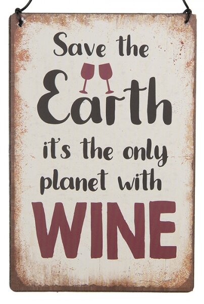 Béžová kovová cedule s patinou Planet with Wine 10x15 cm