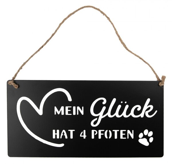 Černá kovová cedule s průřezy Šťastné tlapky 30x15 cm