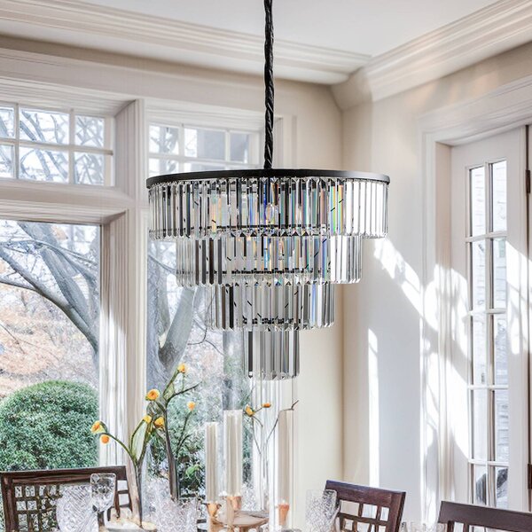 Nowodvorski Lighting Závěsné světlo Cristal, transparentní/černé, Ø 71 cm, stmívatelný, Čirá / transparetní, Obývací pokoj / jídelna, Sklo