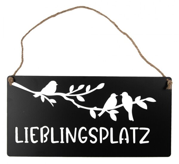 Černá kovová cedule s průřezy Lieblingsplatz 30x15 cm