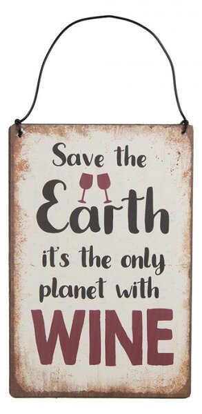 Béžová kovová cedule s patinou Planet with Wine 10x15 cm