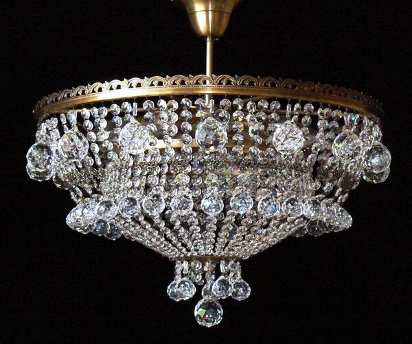 DBK GLASS 3 Bulbs basket crystal chandelier with cut crystal balls - ANTIK brass 7000-9-RPT